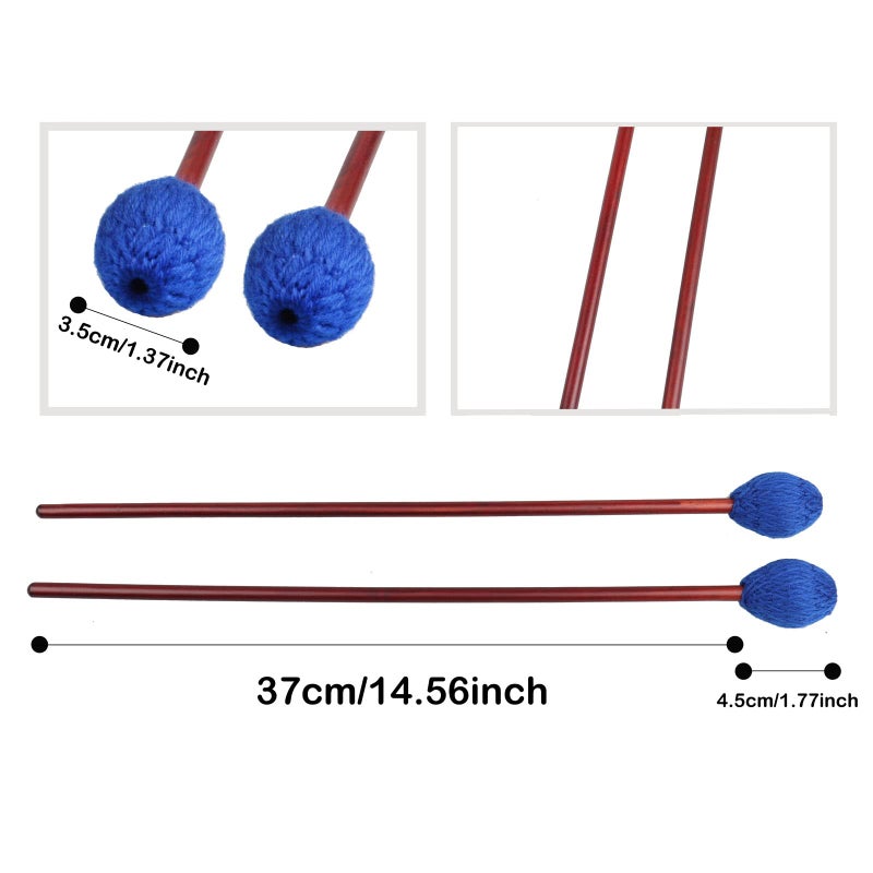 Mr.Power Marimba Mallets Wood Handle Yarn Head with Maple Handle, Bass Percussion instruments Sticks (Soft Yarn Head, Blue) - Image 4